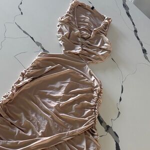 Chic One Shoulder Tan Dress